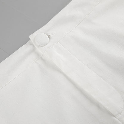 White Cotton Linen TwoPiece Set | Sleeveless Stand Collar Top & Long Slit Skirt | noémi