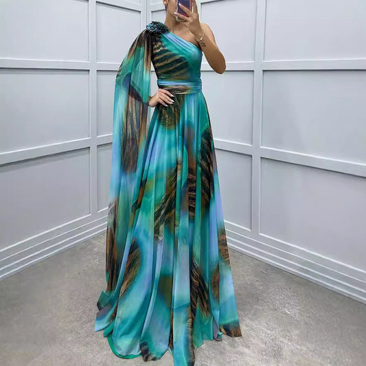 Chiffon Printed One Shoulder Maxi Dress & Flowy | noémi