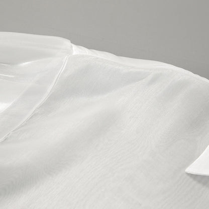 White Ruffle Top | See Through Yarn Shirt with Collared Design | noémi