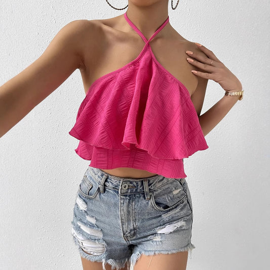 Women's Vest Summer Backless Niche Halter Sleeveless Top | Pink | noémi