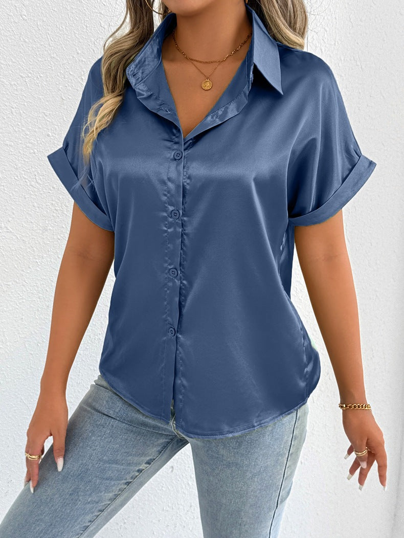 Womens Satin Shirt | Short Sleeve Silk Top | noémi