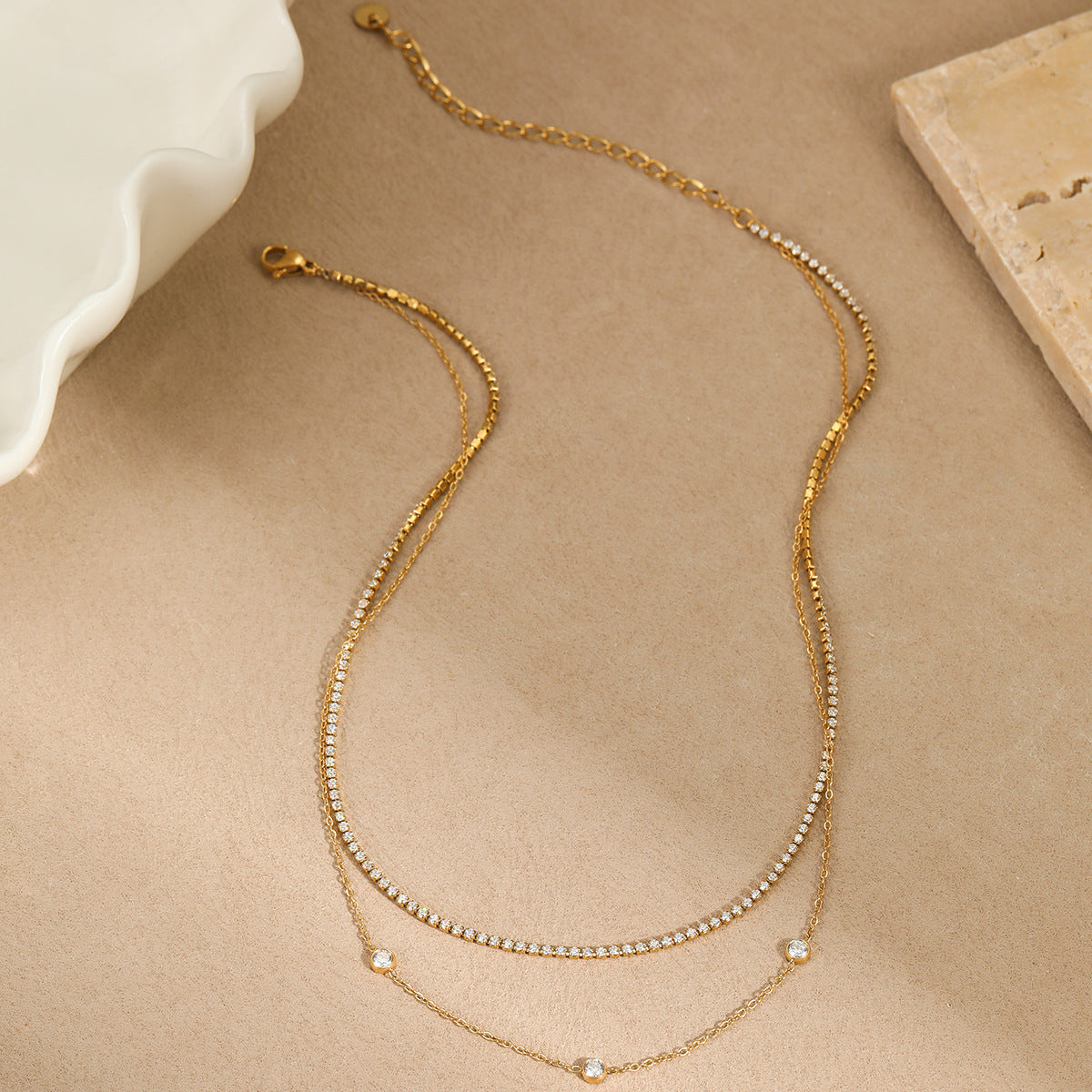 Womens Twin Layer Zircon Necklace | Titanium Steel, Non Fading | noémi