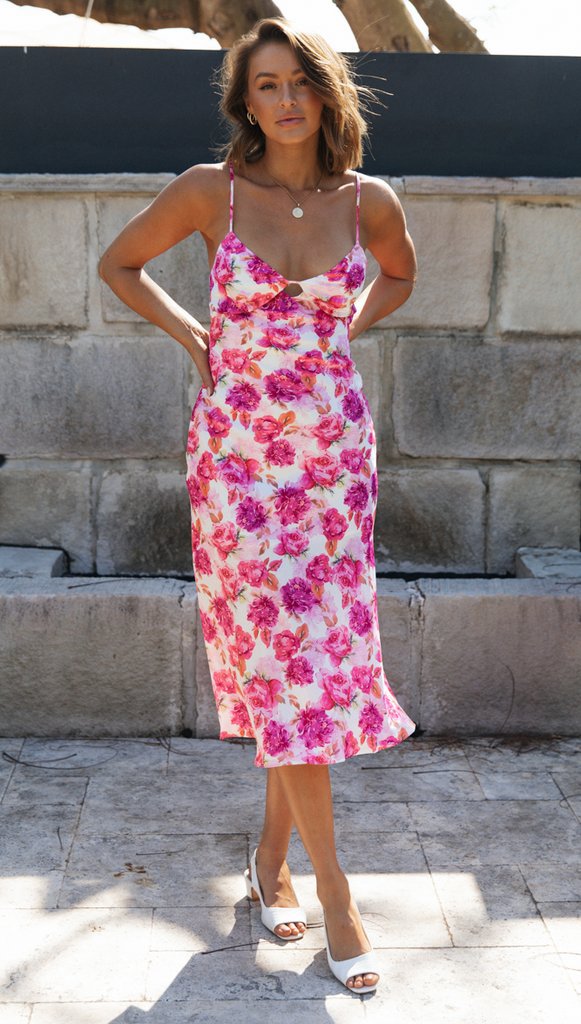 Pink Floral Midi Sundress | Spaghetti Straps | noémi