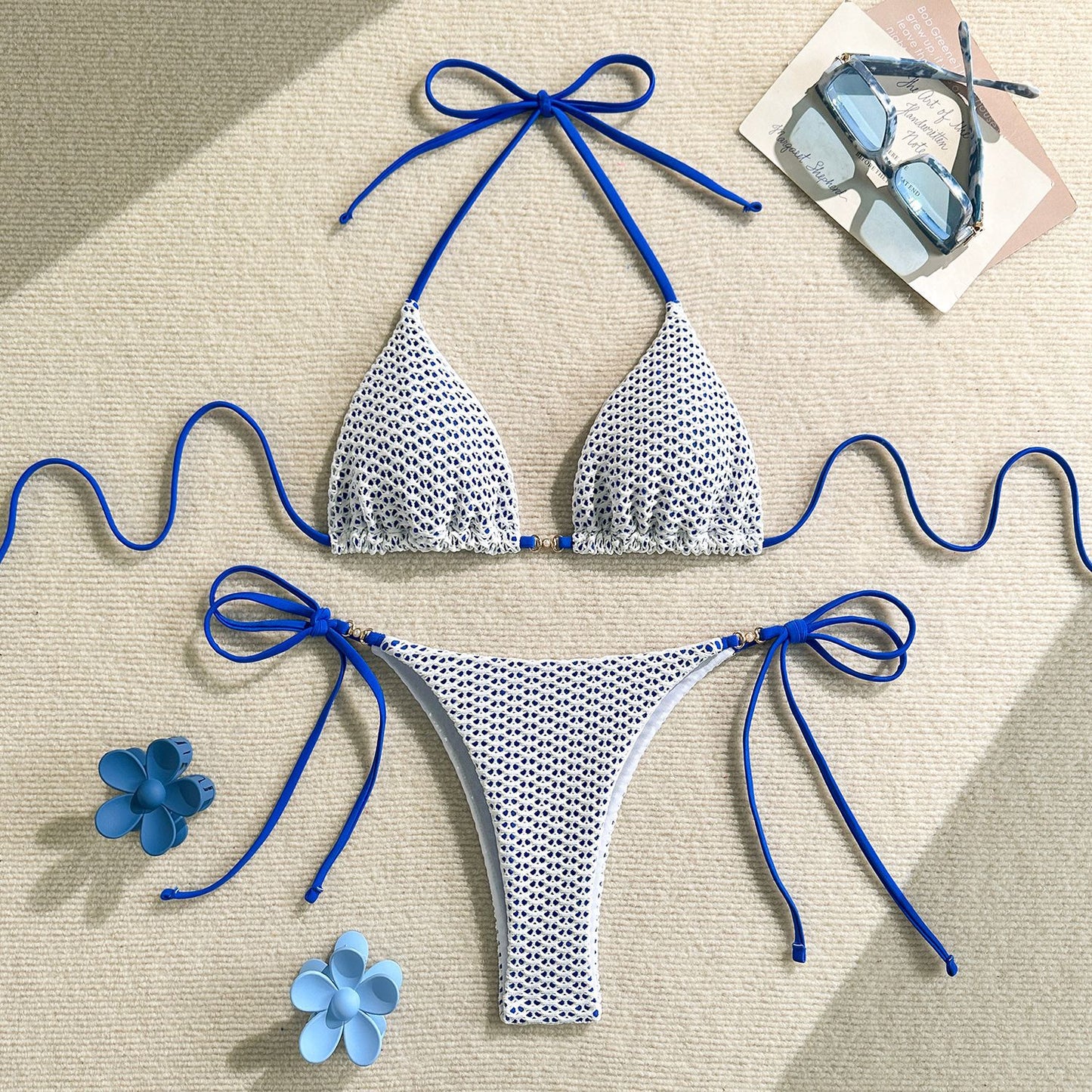 Knitted Cutout Bikini Set with Hollow Design and Split Detail | noémi
