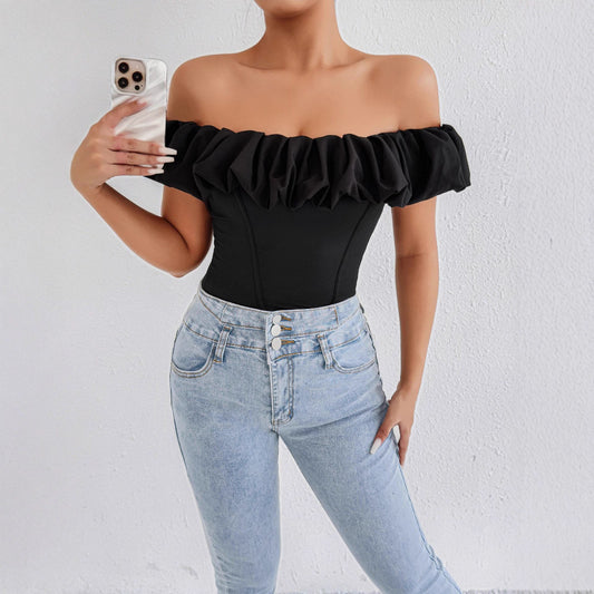 Black Off Shoulder Ruffled Top for Women | Sleeveless Summer Shirt  | noémi