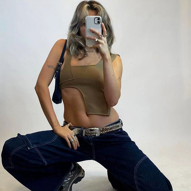 Patchwork Slim Fit Strap Vest Top | noémi