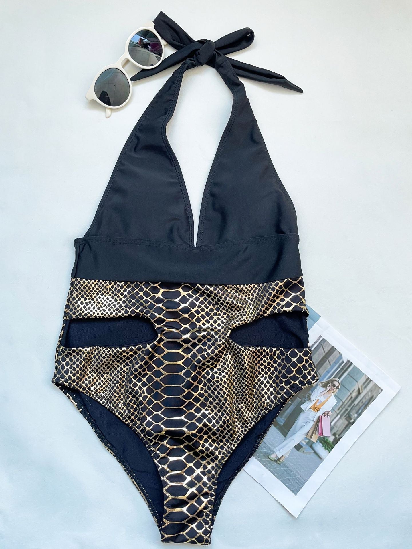 Womens Deep V Plunge Backless One Piece High Stretch Tie Detail | noémi