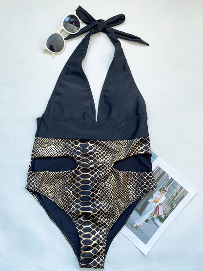 Womens Deep V Plunge Backless One Piece High Stretch Tie Detail | noémi