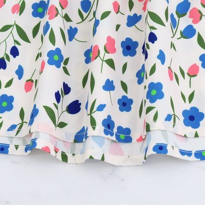 Floral Print V Neck Pleated Dress with Lightweight Fabric | noémi