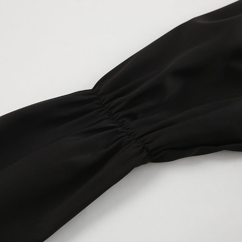 Long Sleeve V Neck Slim Fit Dress with Pleated Waist and Side Slit | noémi