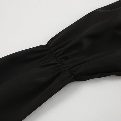 Long Sleeve V Neck Slim Fit Dress with Pleated Waist and Side Slit | noémi