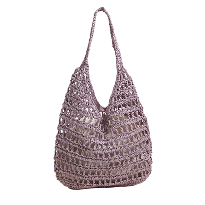 Large-Capacity Pink Straw Shoulder Tote Bag – Hollow-Out Woven Beach Carryall | noémi