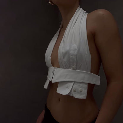 Womens Halter Neck Backless Cutout Slim Fit Crop Top Vest | noémi