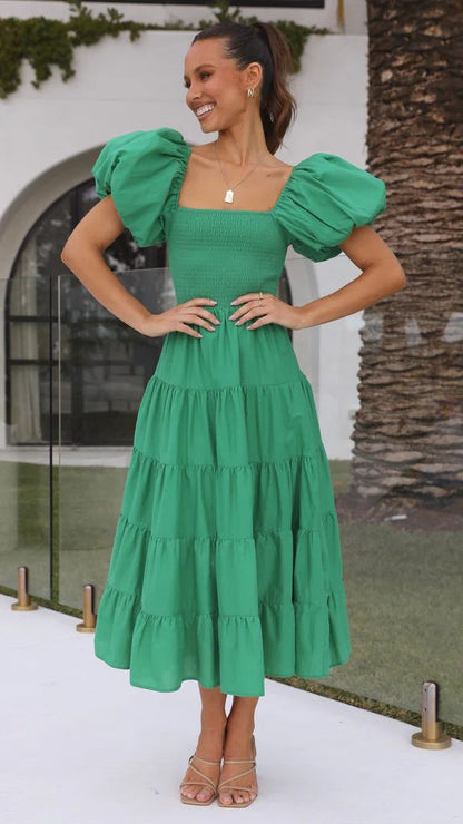 Slim Fit Backless Swing Dress | Off Neck Printed Dress | noémi