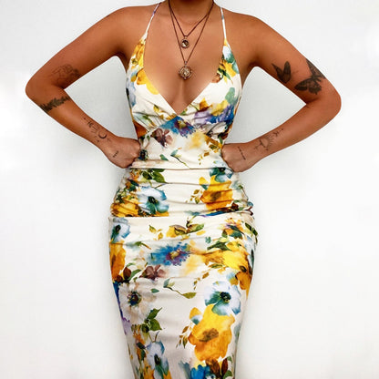 Printed Halter Backless Sheath Dress for Women | noémi