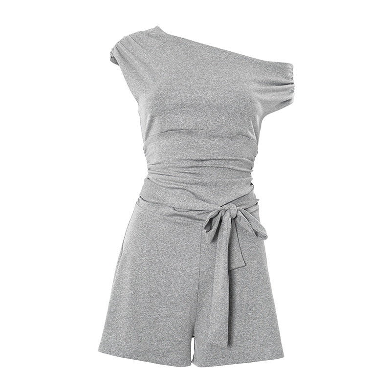 Womens Summer Off Shoulder Romper with Bow Waist Tie | noémi