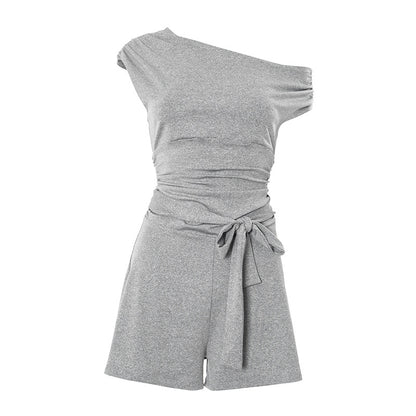 Womens Summer Off Shoulder Romper with Bow Waist Tie | noémi