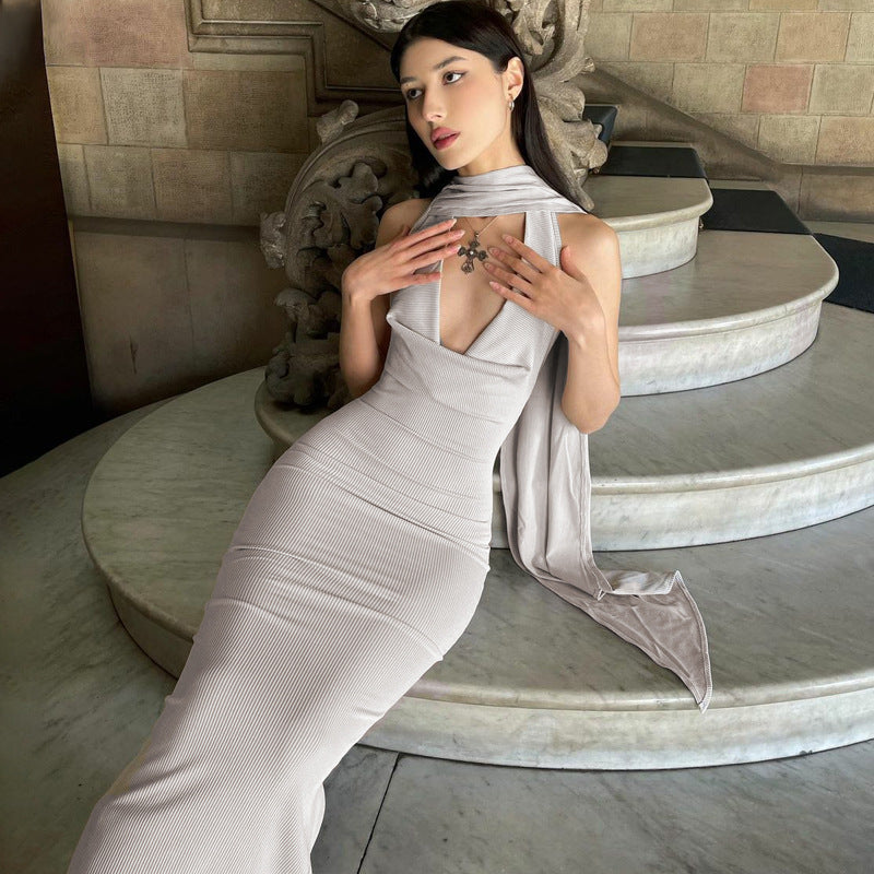 Halter Swing Dress for Women | Slim Fit High Grade Fabric Ribbon Detail | noémi