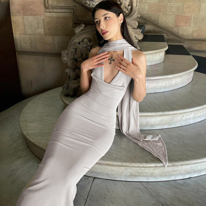 Halter Swing Dress for Women | Slim Fit High Grade Fabric Ribbon Detail | noémi