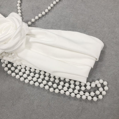 White Corset Gown | Pearl Strap Maxi Dress with High Slit | noémi