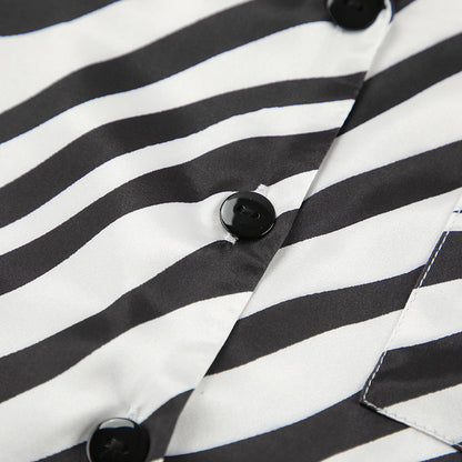 Satin Zebra Striped Pajama Set | Long Sleeve Cardigan High Waist Shorts | noémi