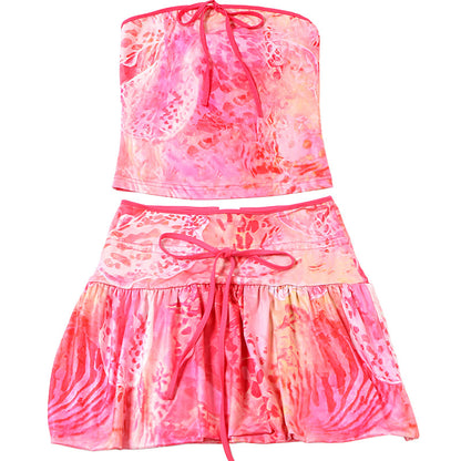 Two Piece Set | Printed Tube Top & Lace Up Mini Skirt | noémi