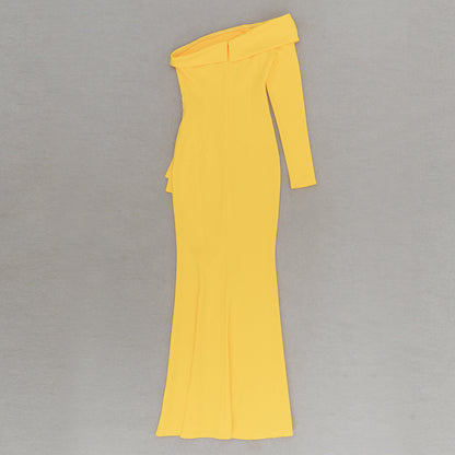 One Shoulder Diagonal Collar Split Hem Bodycon Dress | noémi