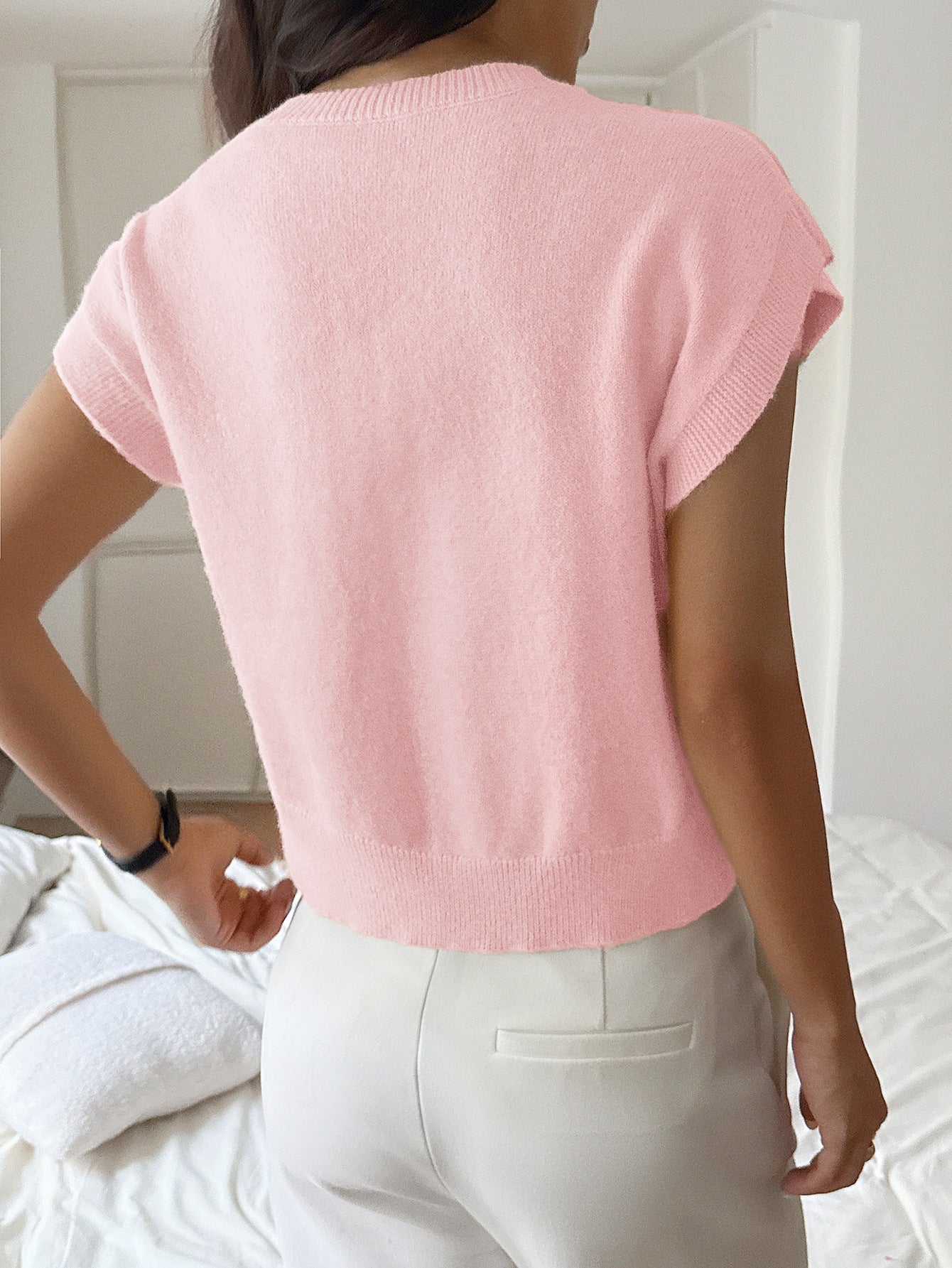 Womens Sweater | Deep V Neck, Short Sleeve Knit Top | noémi