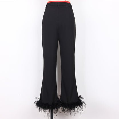 Satin Blazer Pant  with Fur Set for Women | noémi