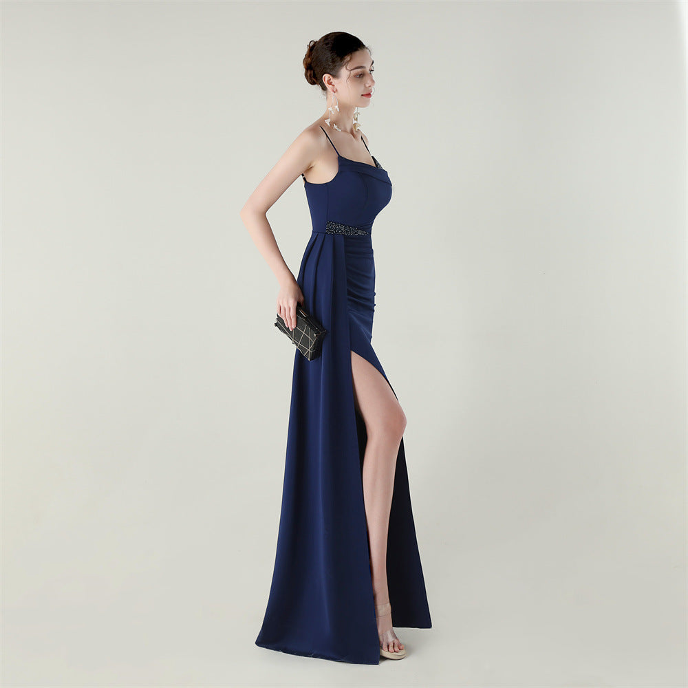 Satin Fishtail Dress | Beaded Bandeau with Slit | noémi