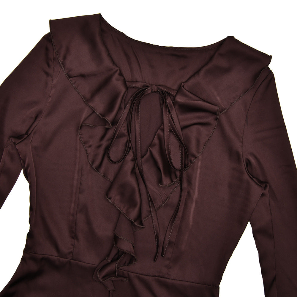 Patchwork Ruffle Bandage Dress | Slim Fit V Neck | noémi