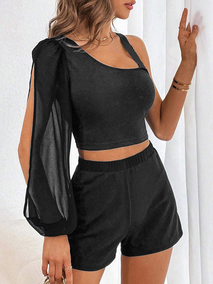 Womens Two Piece Set | Shoulder Top High Waisted Shorts | noémi
