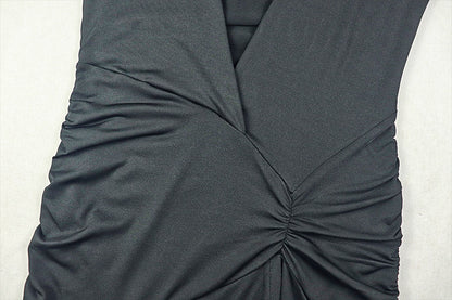 Womens Waist Slimming V Neck Pleated Draped Wrap Dress | noémi