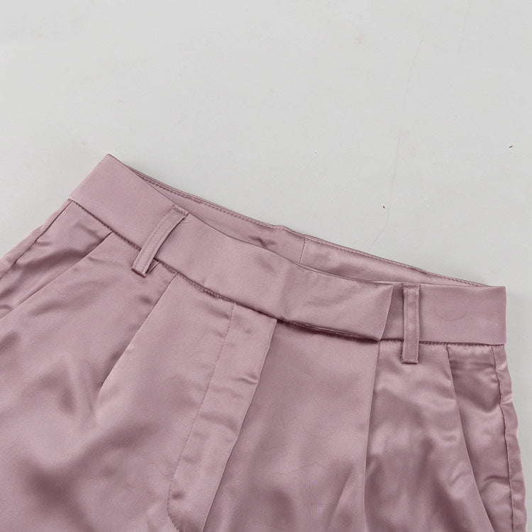 Satin Two Piece Set for Women | Pleated Waist Blazer & Wide Leg Pants | noémi
