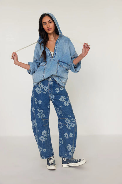 Loose Denim Hoodie | Washed Long Sleeve Top for Women | noémi