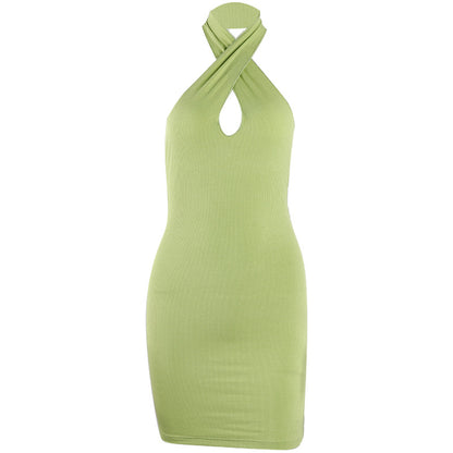 High Waist Slim Fit Cross Halterneck Backless Dress For Women | noémi
