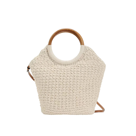 Woven Cotton Crossbody Beach Tote – Large-Capacity Boho Carryall, Natural | noémi