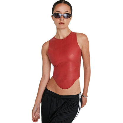 Womens Leather Sleeveless Top | Round Neck with Hem | noémi