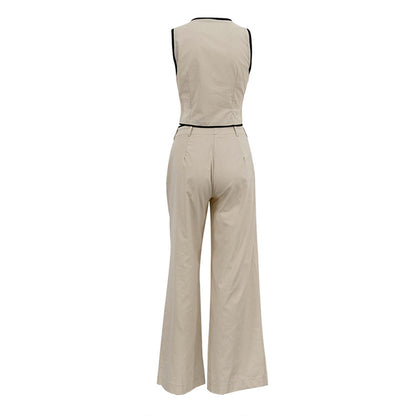 Cotton Two Piece Set for Women | Sleeveless Waistcoat High Waist Wide Leg Pants | noémi