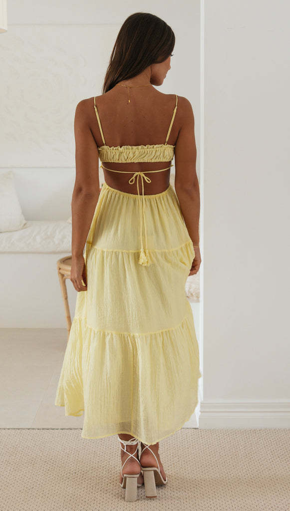 Womens VNeck Pleated Maxi Dress | Sleeveless, Backless | noémi