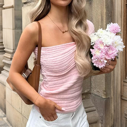 Pink Bandeau Sling Sweater for Women | noémi