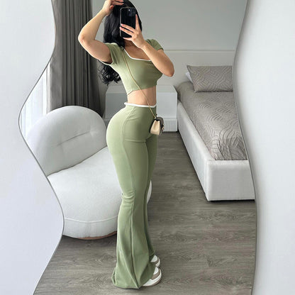 Womens Crop Top Low Waist Flared Pants Set | noémi