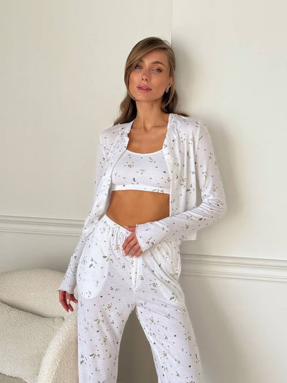 Knitted Jacquard Three Piece Pajama Set Lightweight Vest, Blazer Pants for Women | noémi