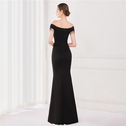 Off Shoulder Beaded Gown | Formal Long Dress | noémi