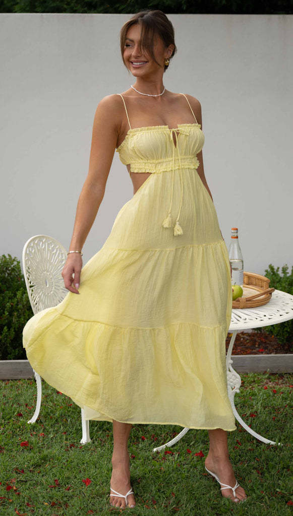 Womens VNeck Pleated Maxi Dress | Sleeveless, Backless | noémi