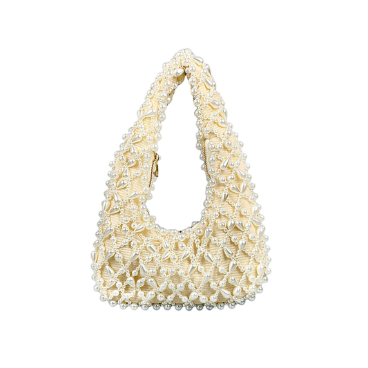 Rhinestone Pearl Evening Clutch – Sparkling Acrylic Hard Shell, Silver | noémi