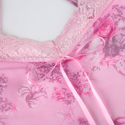 Lace Patchwork Dress | Retro VNeck Sling Dress | Irregular Hem | Floral Print Mini Dress | noémi