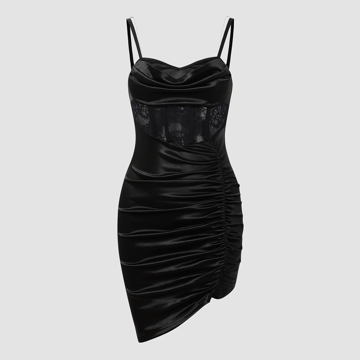 Black Satin Bodycon Mini Dress | Lace Corset Waist | noémi