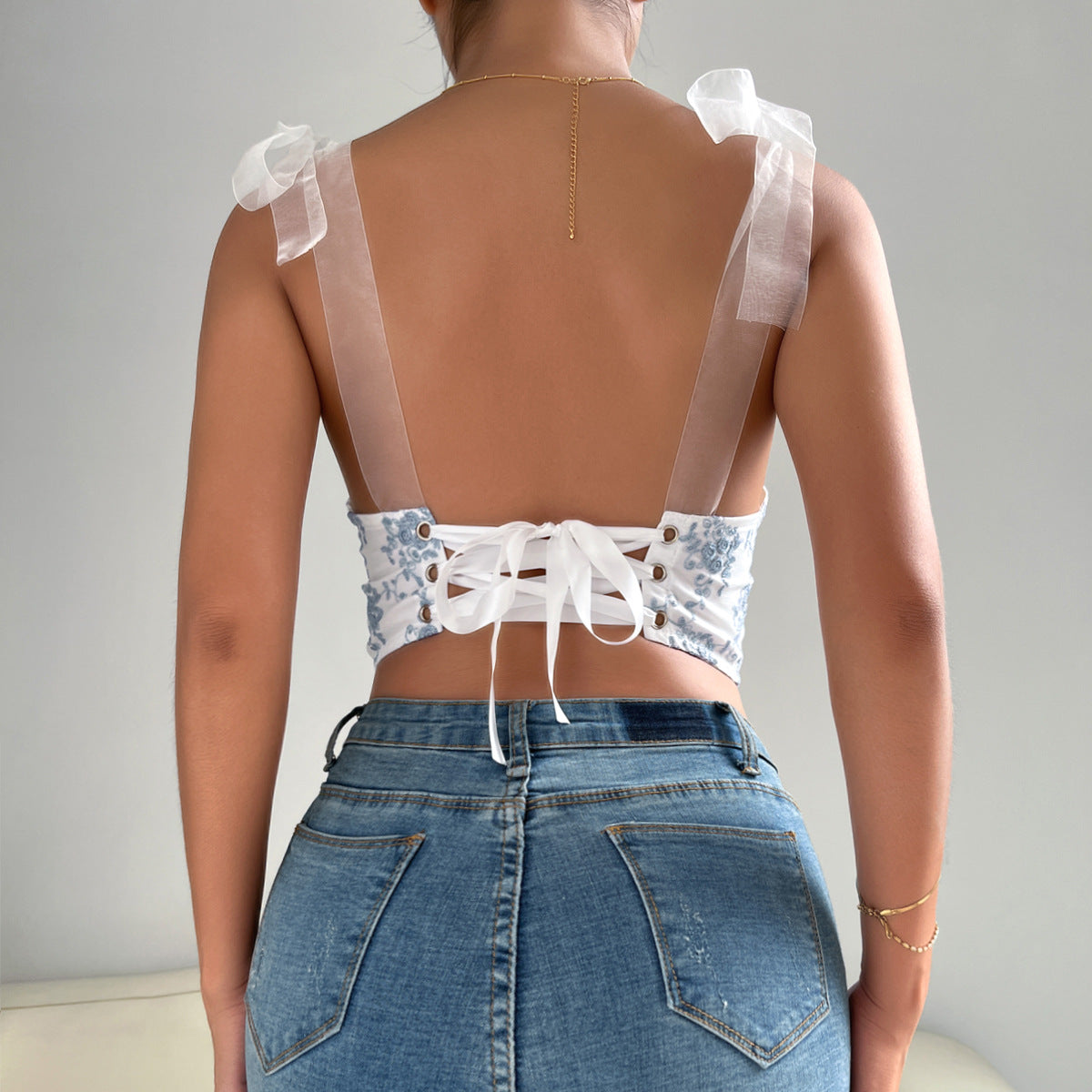 Backless Cotton Corset Vest with Boning and Adjustable Spaghetti Straps | noémi