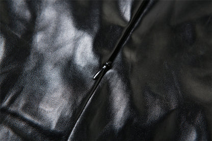 Faux Leather Two Piece Set | Sleeveless Cropped Top Pleated Skirt | noémi